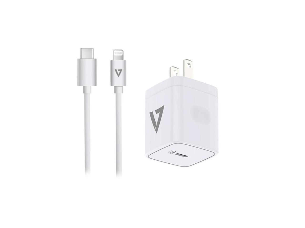 V7 ACUSBC20WPD-BDL-1N AC Adapter - 20 W - 120 V AC, 230 V AC Input - 12 V DC/3 A, 9 V DC, 5 V DC Output - White BNDL IPHONE/IPAD USB-C/LIGHTNING 2