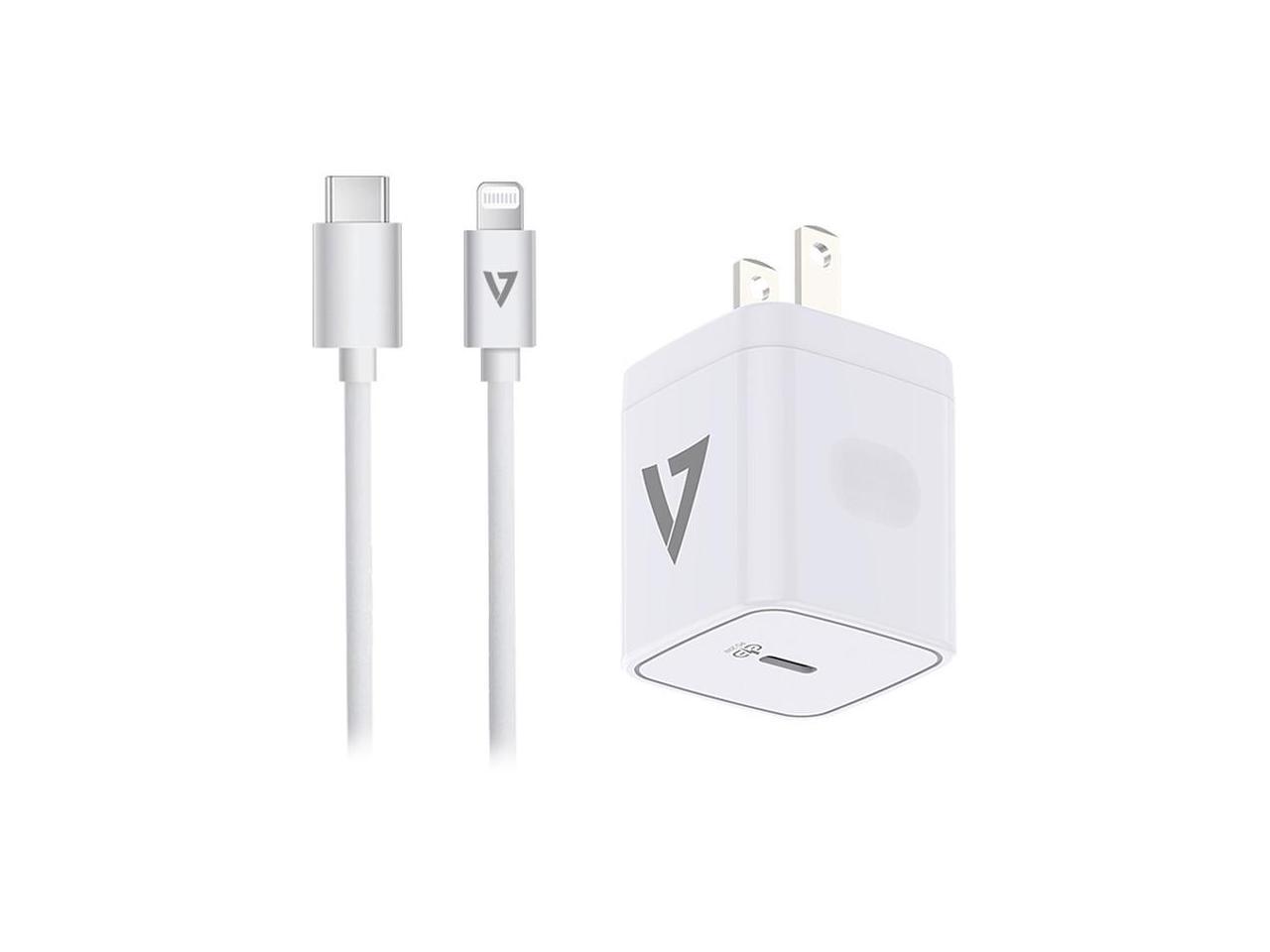 V7 ACUSBC20WPD-BDL-1N AC Adapter - 20 W - 120 V AC, 230 V AC Input - 12 V DC/3 A, 9 V DC, 5 V DC Output - White BNDL IPHONE/IPAD USB-C/LIGHTNING 3