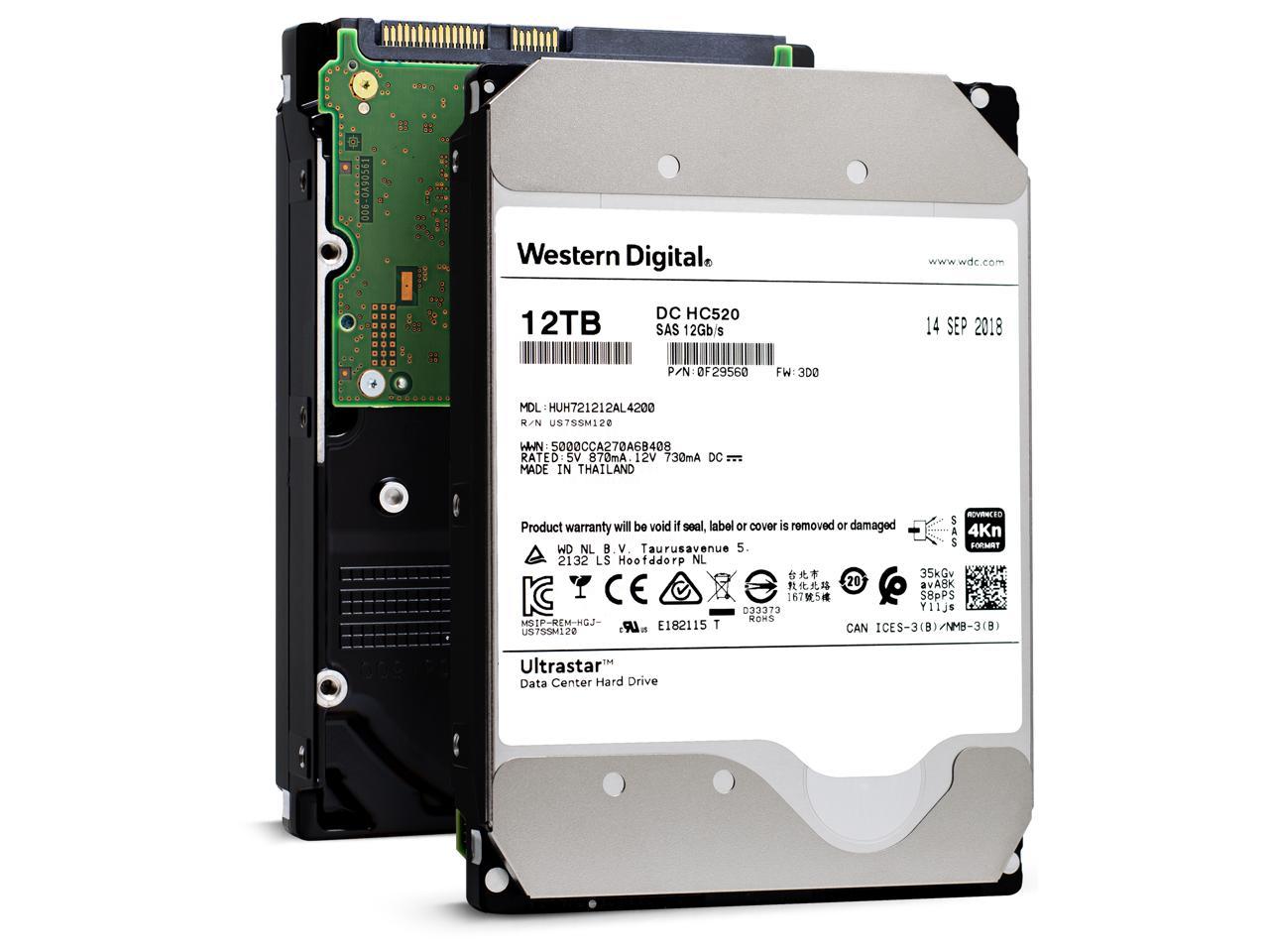 WD Ultrastar DC HC520 | HUH721212AL4200 (0F29560) | 12TB 7200 RPM 4Kn SAS 12Gb/s 256MB Cache 3.5-Inch Internal Enterprise HDD Data Center Hard Disk Drive 1