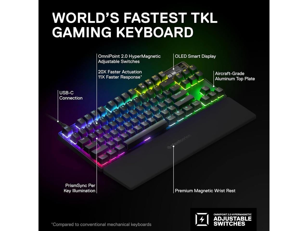 SteelSeries Apex Pro TKL HyperMagnetic Gaming Keyboard - World's Fastest Keyboard - Adjustable Actuation - Esports Tenkeyless - OLED Screen - RGB - PBT Keycaps - USB-C - 2023 Edition,Black 3