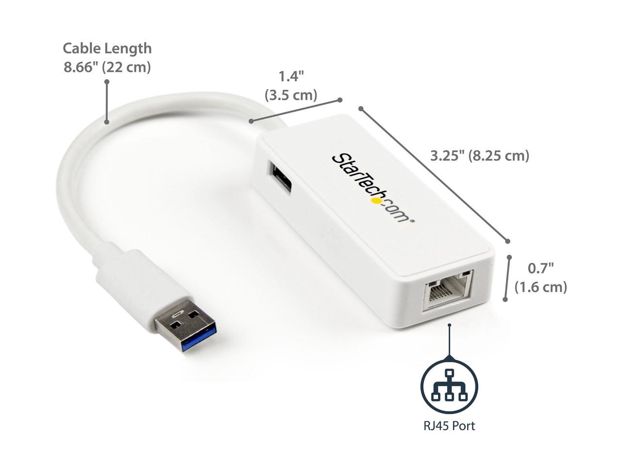 StarTech USB31000SPTW USB 3.0 to Gigabit Ethernet Adapter NIC w/ USB Port - White 2