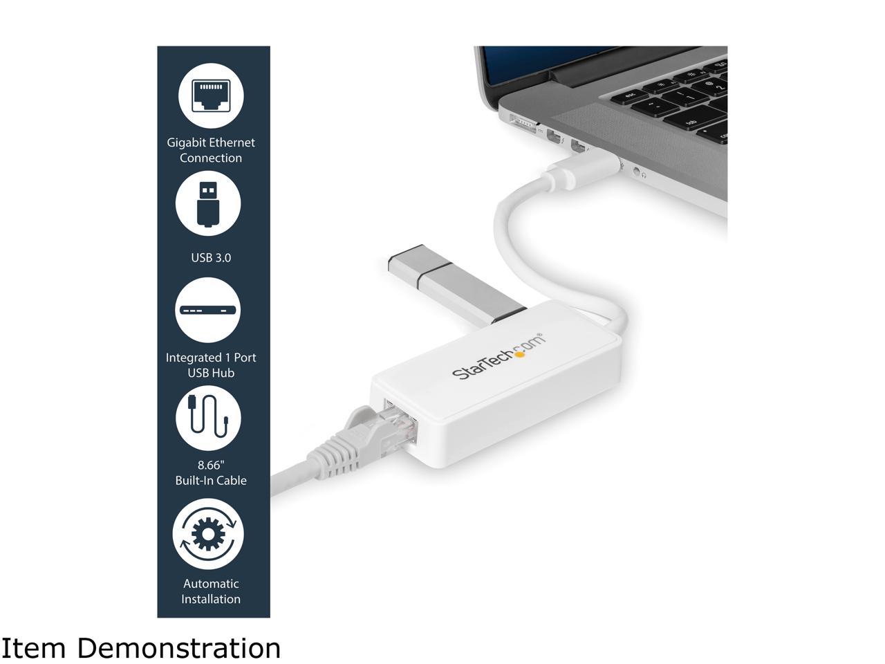 StarTech USB31000SPTW USB 3.0 to Gigabit Ethernet Adapter NIC w/ USB Port - White 3