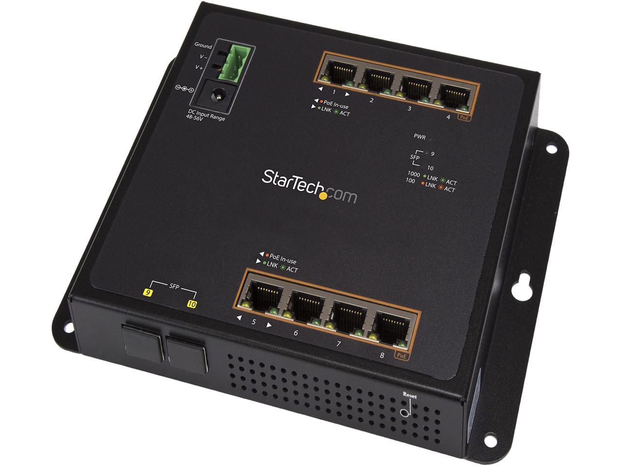 StarTech IES101GP2SFW StarTech.com Gigabit Ethernet Switch - 8 Port PoE+ plus 2 SFP Ports - Industrial - Gigabit Switch - Managed Switch 1