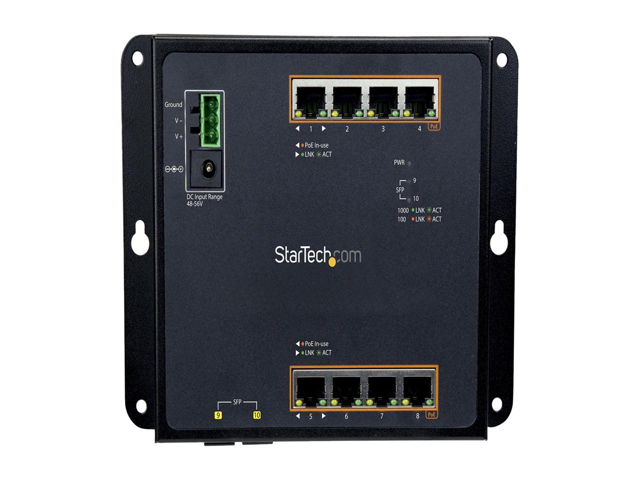 StarTech IES101GP2SFW StarTech.com Gigabit Ethernet Switch - 8 Port PoE+ plus 2 SFP Ports - Industrial - Gigabit Switch - Managed Switch 3