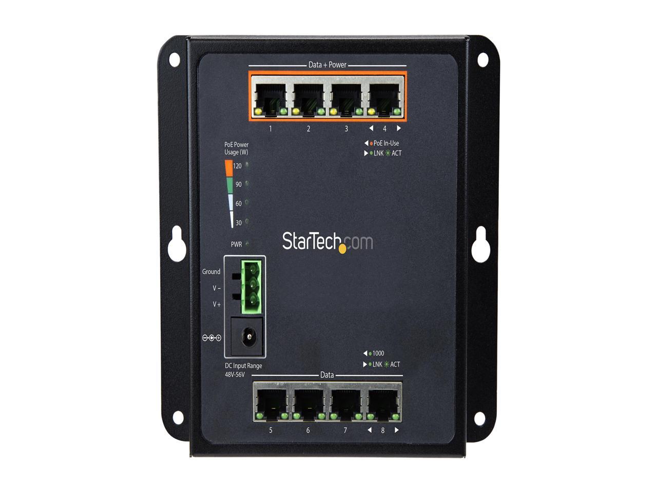 StarTech IES81GPOEW StarTech.com 8 port POE Managed Ethernet Switch - 30W per PoE+ port  - Industrial - Wall Mount - Managed Network Switch 3