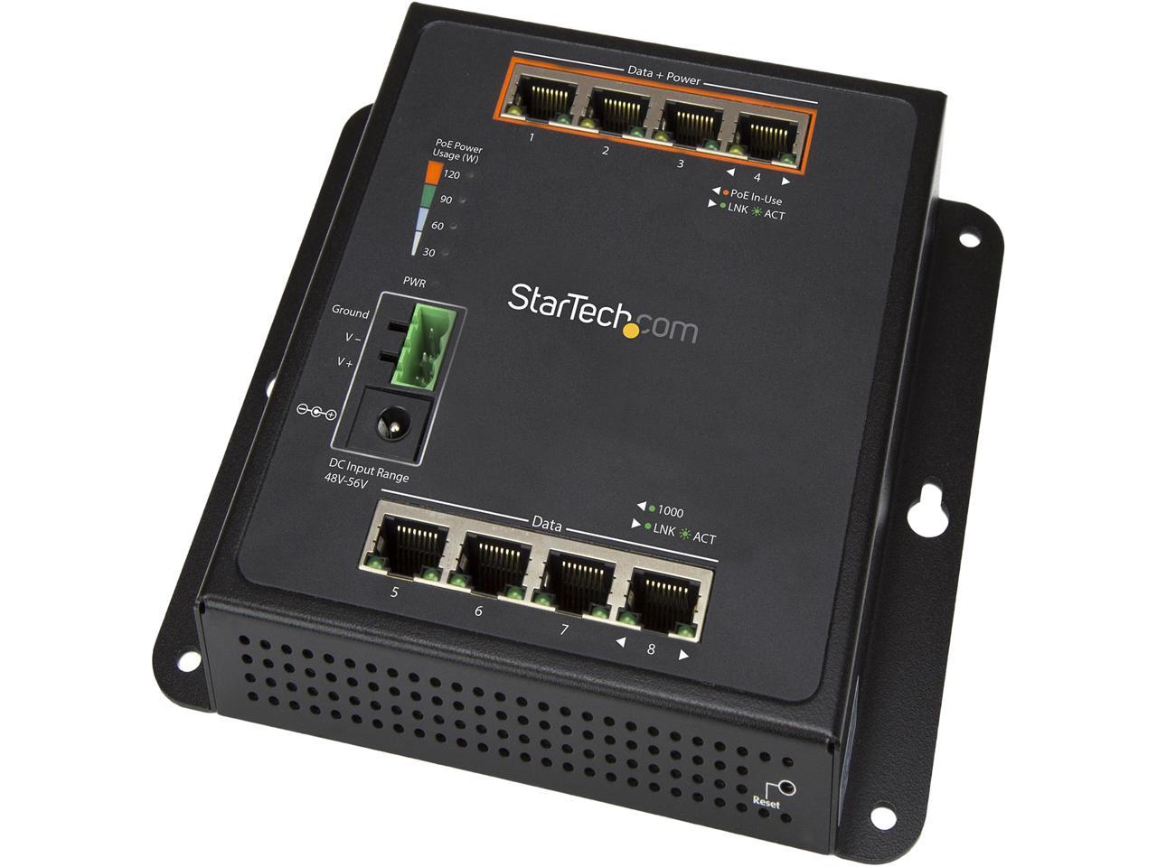 StarTech IES81GPOEW StarTech.com 8 port POE Managed Ethernet Switch - 30W per PoE+ port  - Industrial - Wall Mount - Managed Network Switch 1