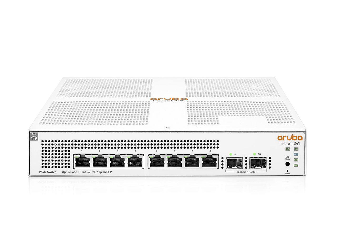 Aruba Instant On 1930 8-Port PoE Gb Ethernet 8xGE PoE (124W), 2X 1G SFP, L2+ Smart Switch US Cord (JL681A#ABA) 1