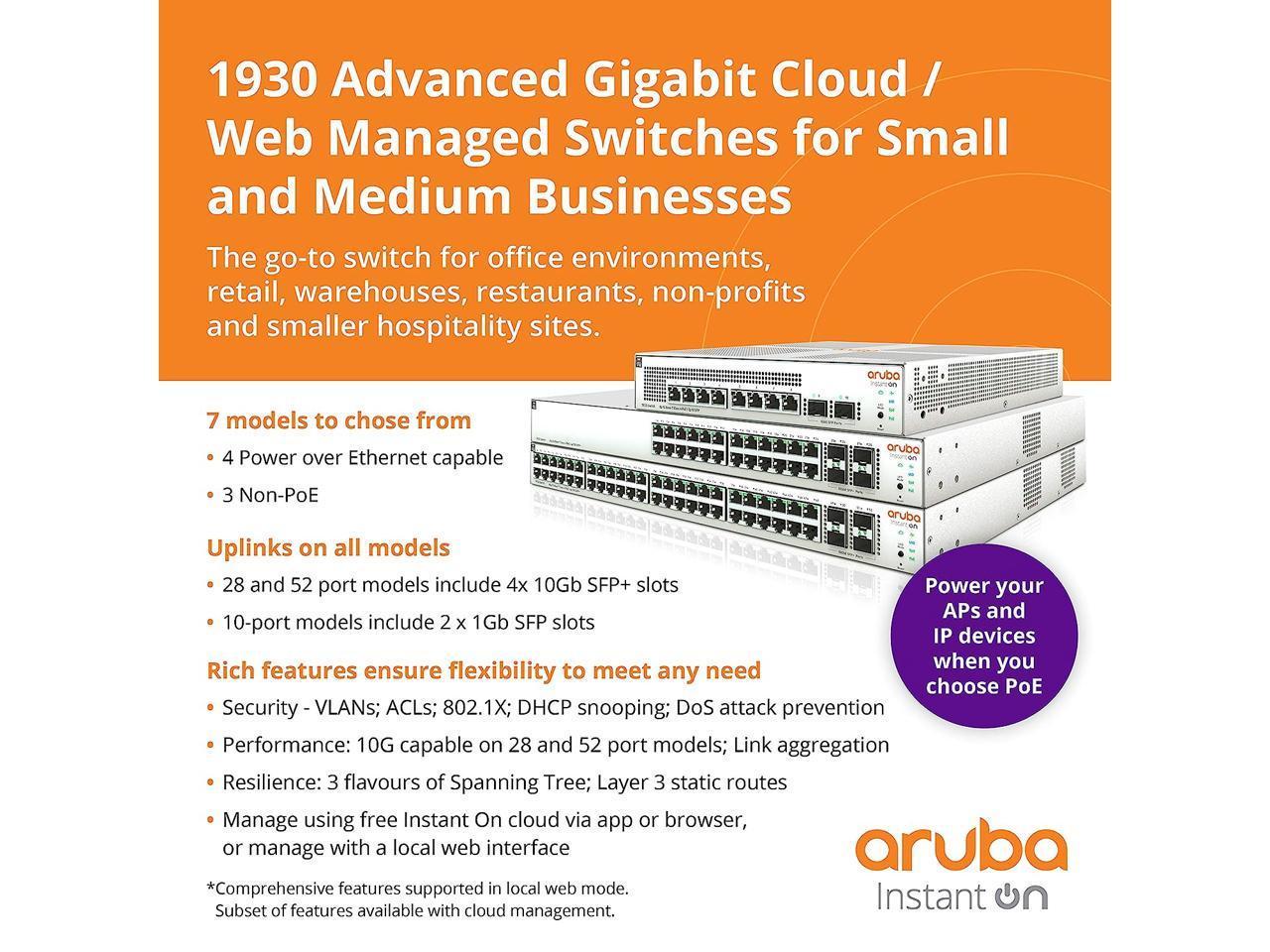 Aruba Instant On 1930 8-Port PoE Gb Ethernet 8xGE PoE (124W), 2X 1G SFP, L2+ Smart Switch US Cord (JL681A#ABA) 5