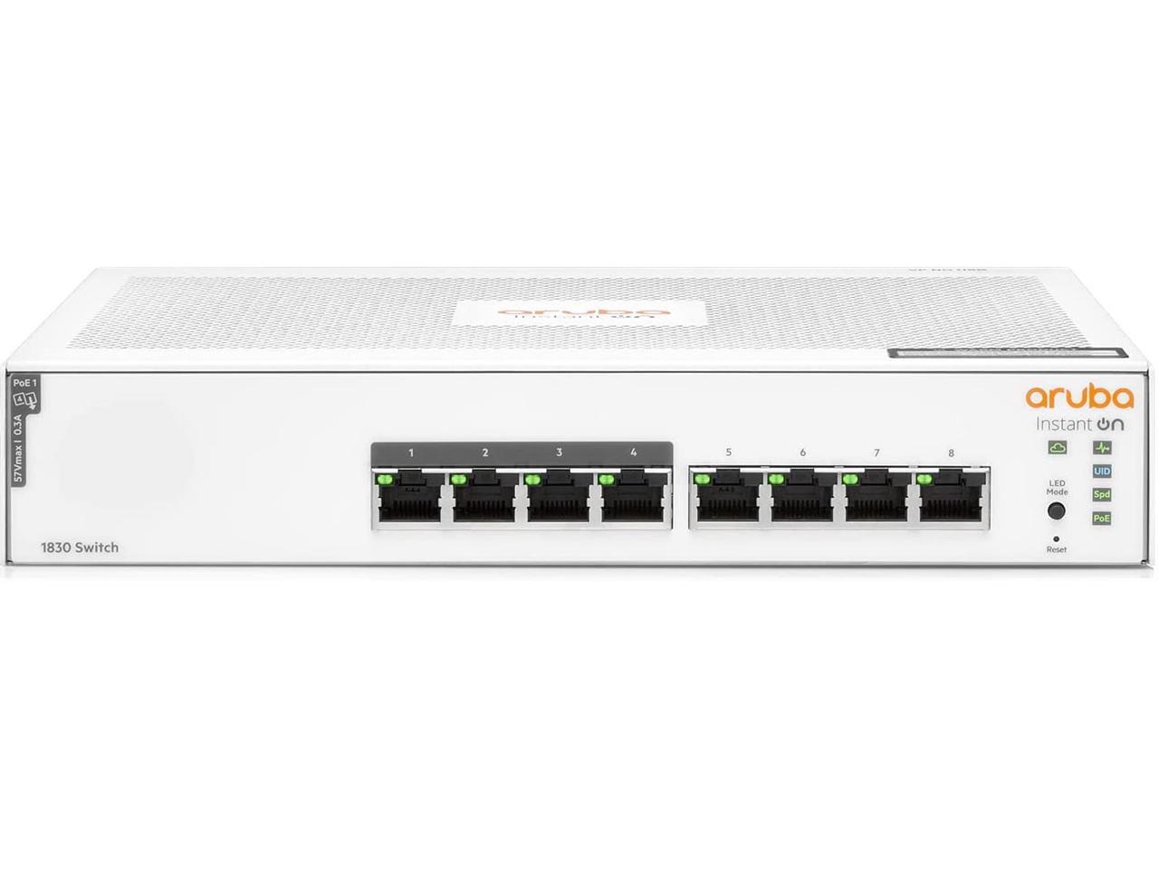 Aruba Instant On 1830 8-Port Gb | 4-Port Class 4 PoE Smart Switch (65W) - 8X 1G |Fanless | US Cord (JL811A#ABA) 1