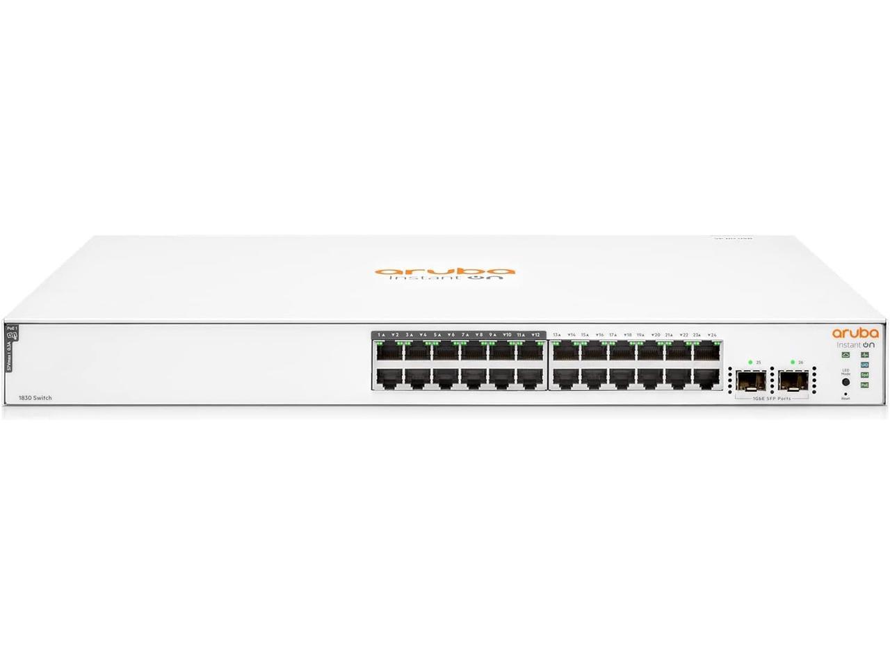 Aruba Instant On 1830 24-Port Gb | 12-Port Class 4 PoE Smart Switch (195W) - 24x 1G | 2X SFP | US Cord (JL813A#ABA) 1