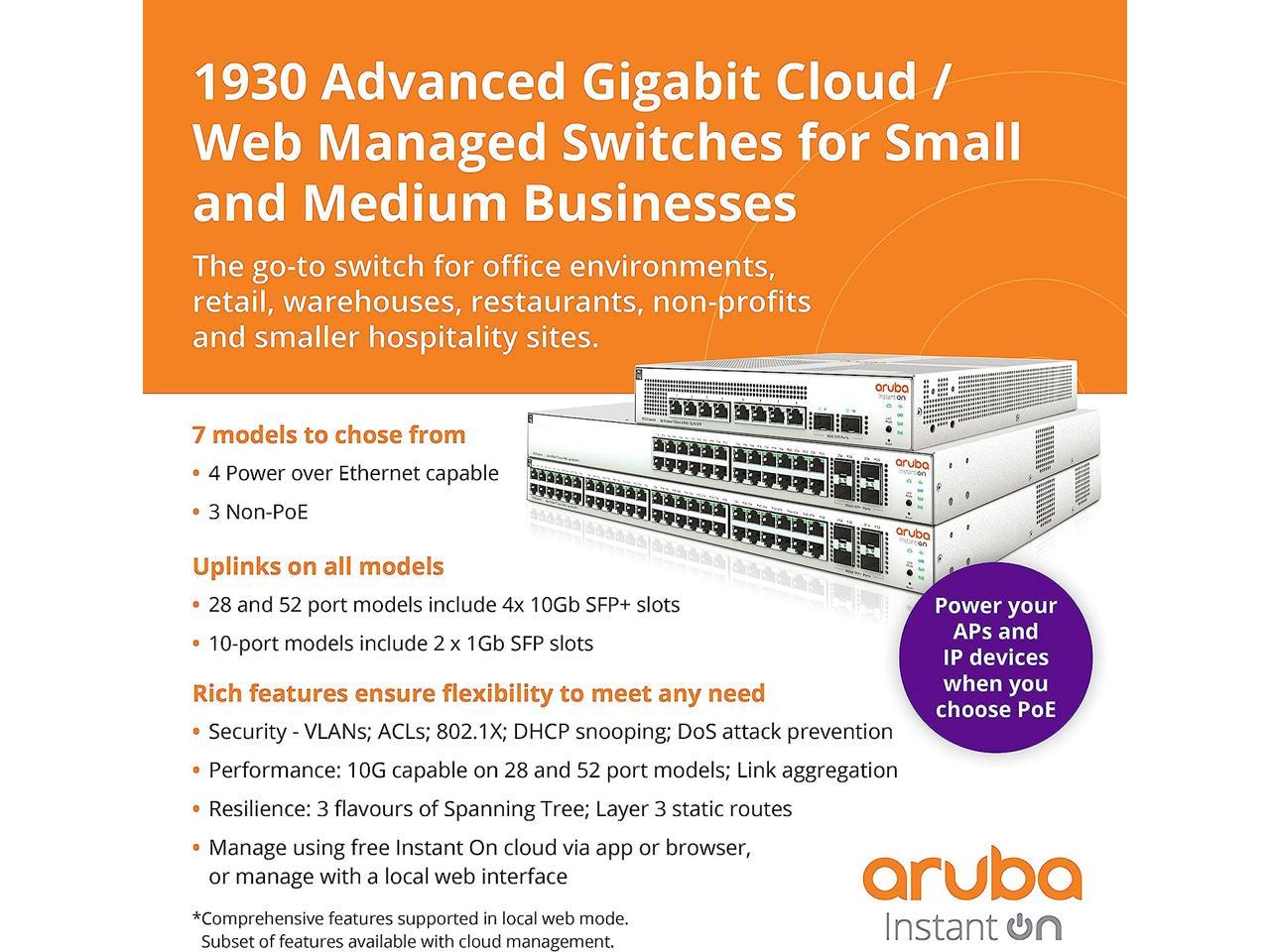 Aruba Instant On 1930 8-Port Gb Ethernet 8 x GE, 2X 1G SFP, L2+ Smart Switch US Cord (JL680A#ABA) 5