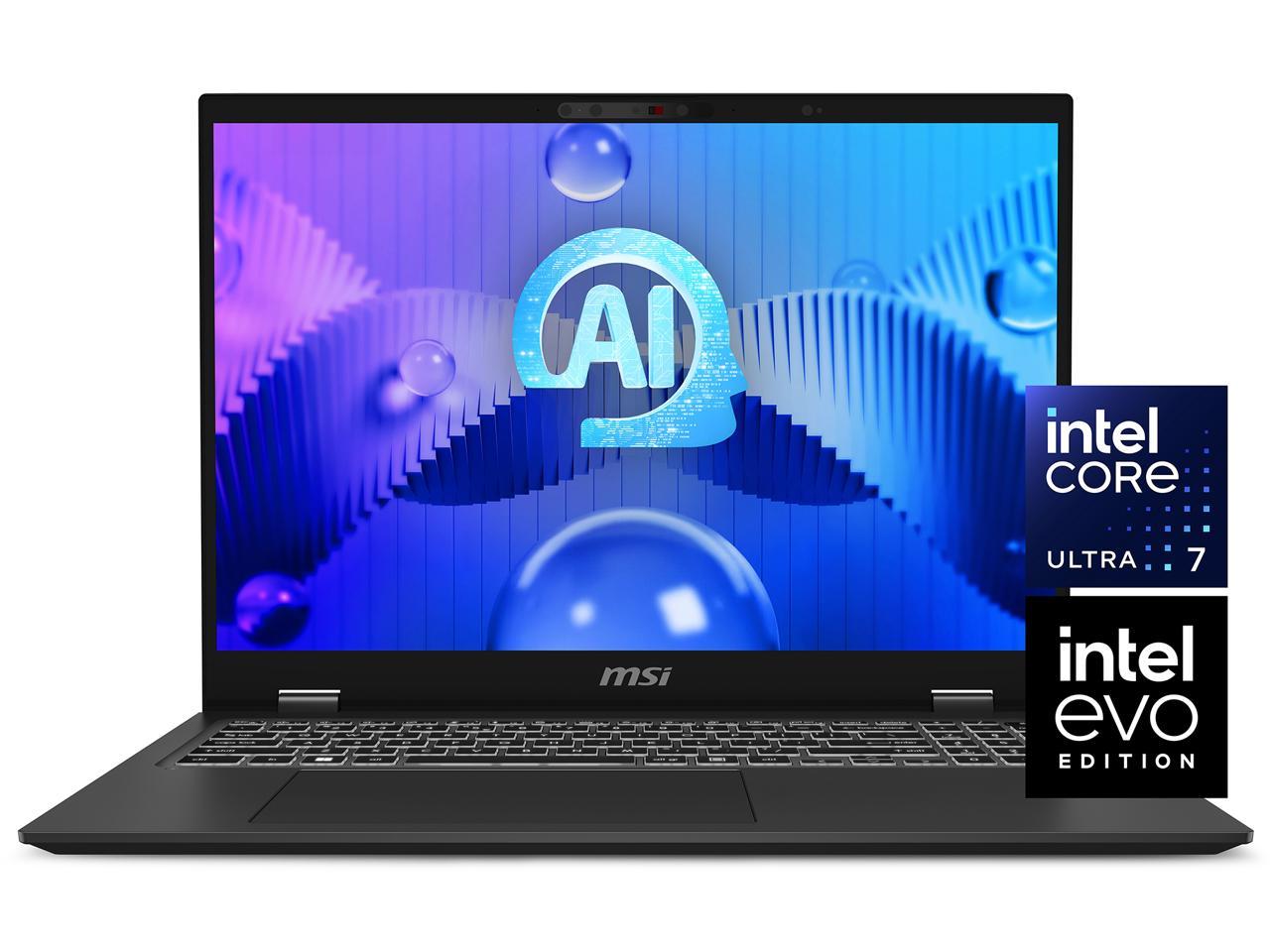 MSI Prestige 16 AI EVO 16" QHD+ Ultra Thin Professional Laptop Intel® Core™ Ultra 7-155H ARC Graphics 32GB LPDDR5 1TB NVMe SSD Win 11 Home 1 year Warranty 1