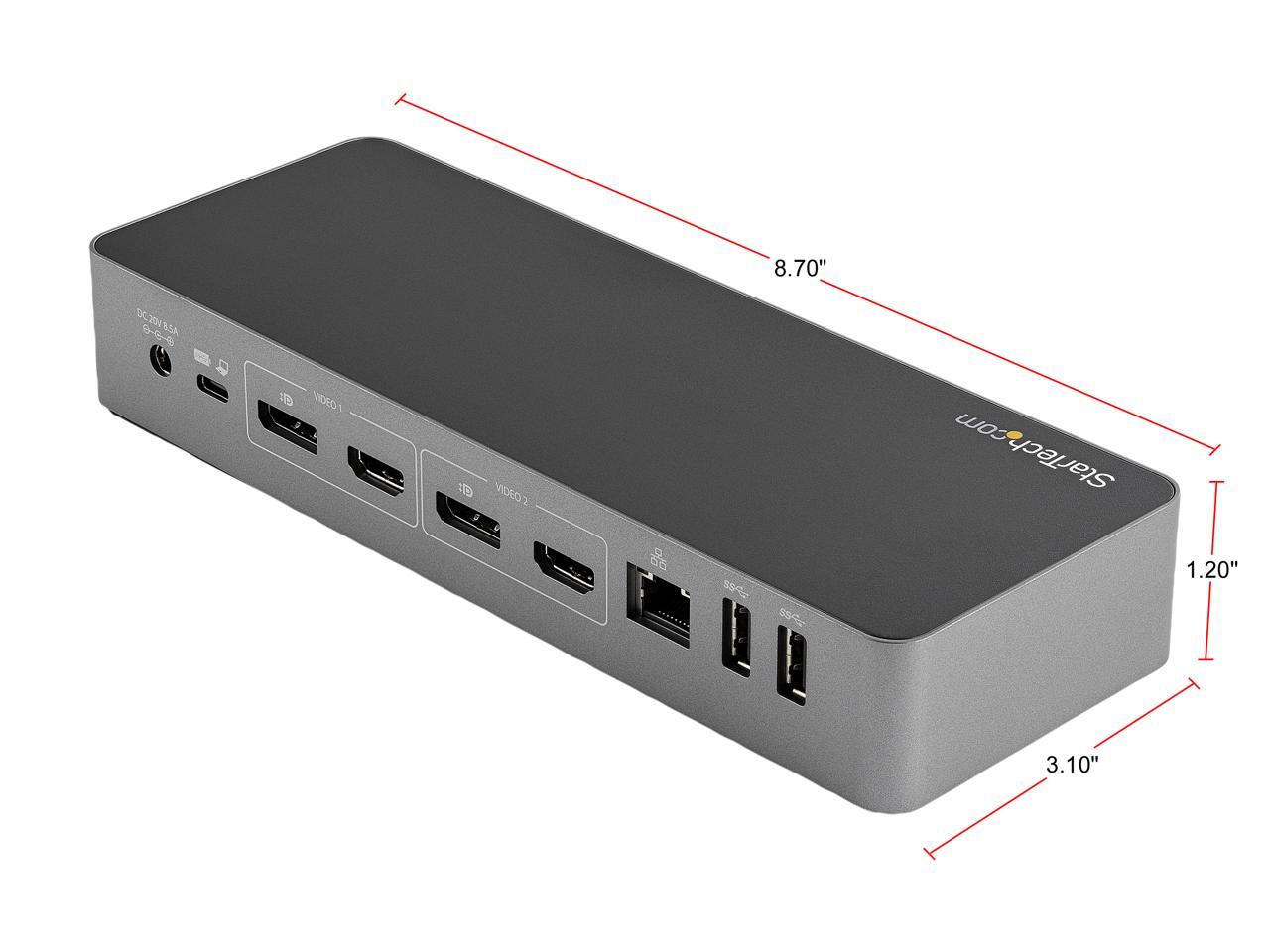 StarTech.com Black & Space Gray DK30C2DPEP Dual 4K Universal Laptop Docking Station - USB-C / USB 3.0 - 100W PD 3