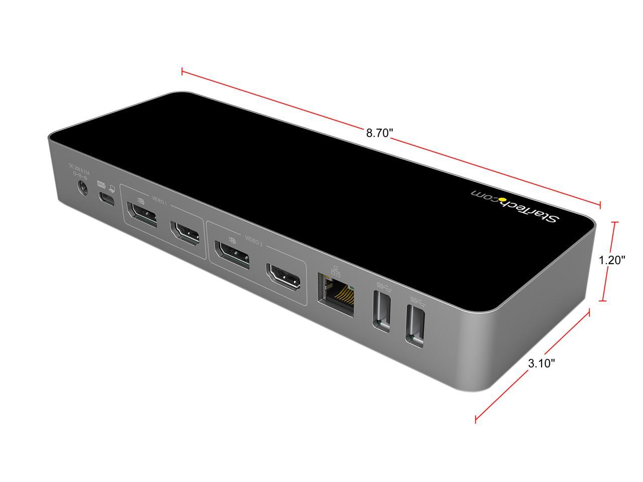 StarTech.com Black & Space Gray DK30C2DPPD Dual 4K Universal Laptop Docking Station - USB-C / USB 3.0 - 60W PD 1