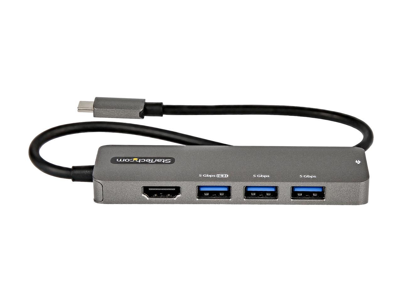 USB C Multiport Adapter, USB-C to HDMI 2.0b 4K 60Hz (HDR10), 100W Power Delivery Pass-Through, 4-Port 5Gbps USB 3.0 Hub, USB Type-C Mini Dock, with 12" (30cm) Attached Cable - Thunderbolt 3 Compatible 2