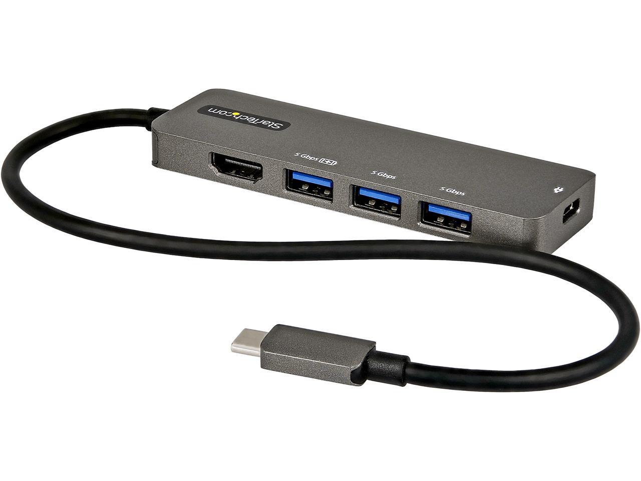 USB C Multiport Adapter, USB-C to HDMI 2.0b 4K 60Hz (HDR10), 100W Power Delivery Pass-Through, 4-Port 5Gbps USB 3.0 Hub, USB Type-C Mini Dock, with 12" (30cm) Attached Cable - Thunderbolt 3 Compatible 1