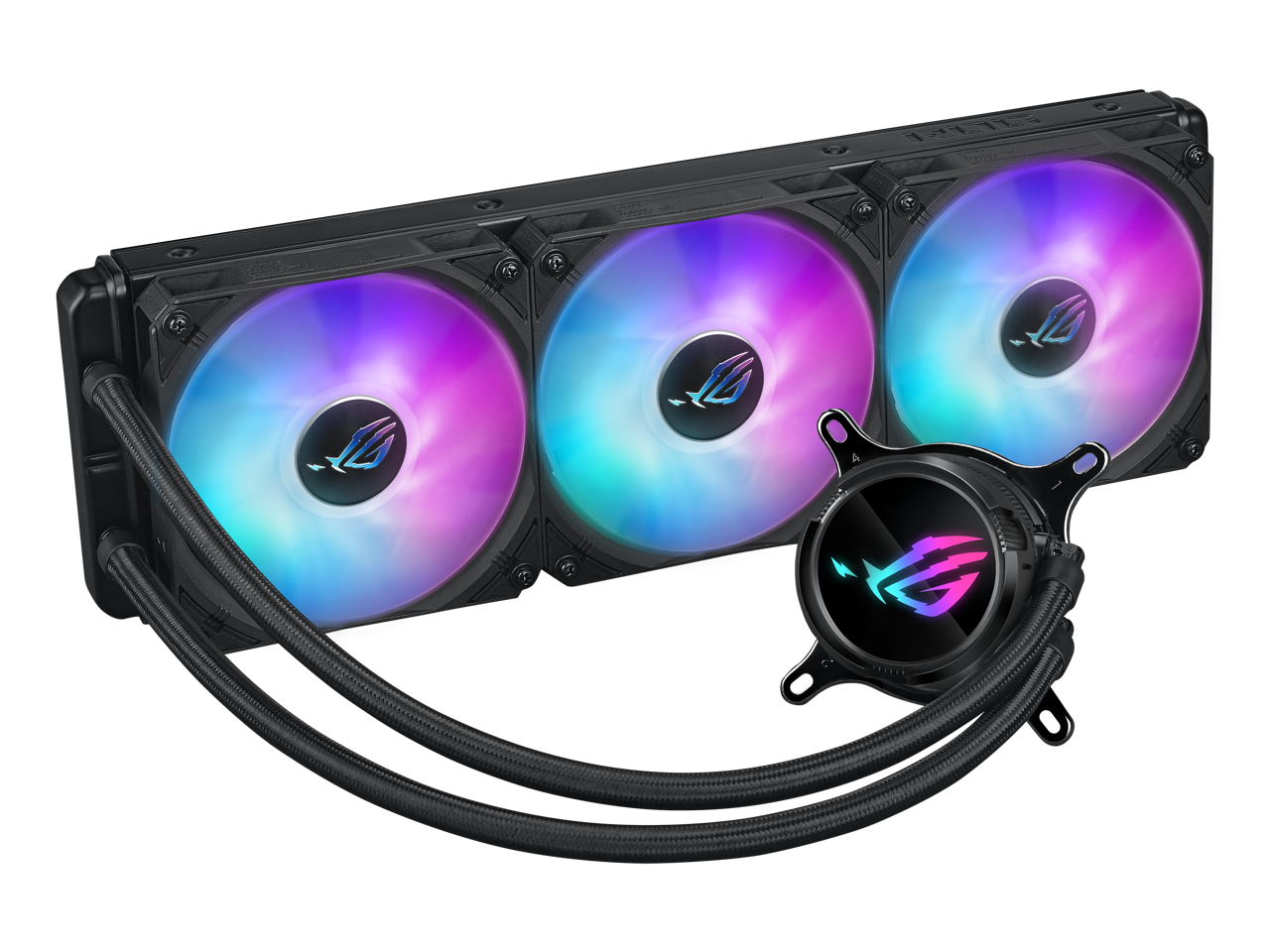 ASUS ROG Strix LC III 360 ARGB all-in-one CPU liquid cooler with 360° rotatable water block, Asetek’s new Gen7 v2 pump, premium ROG ARGB fans, and 10+ custom Aura lighting effects 2