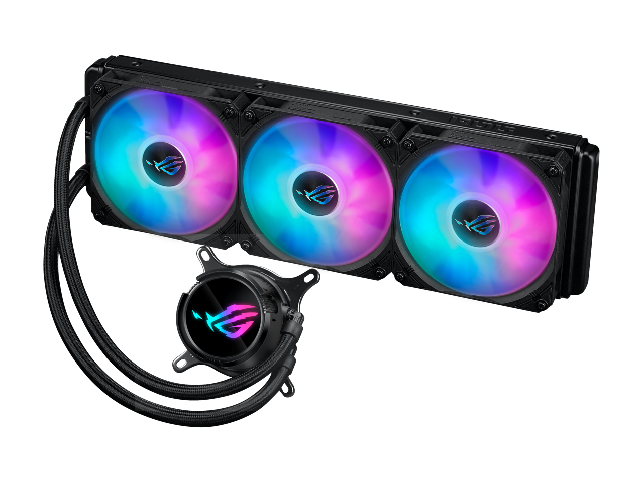 ASUS ROG Strix LC III 360 ARGB all-in-one CPU liquid cooler with 360° rotatable water block, Asetek’s new Gen7 v2 pump, premium ROG ARGB fans, and 10+ custom Aura lighting effects 1