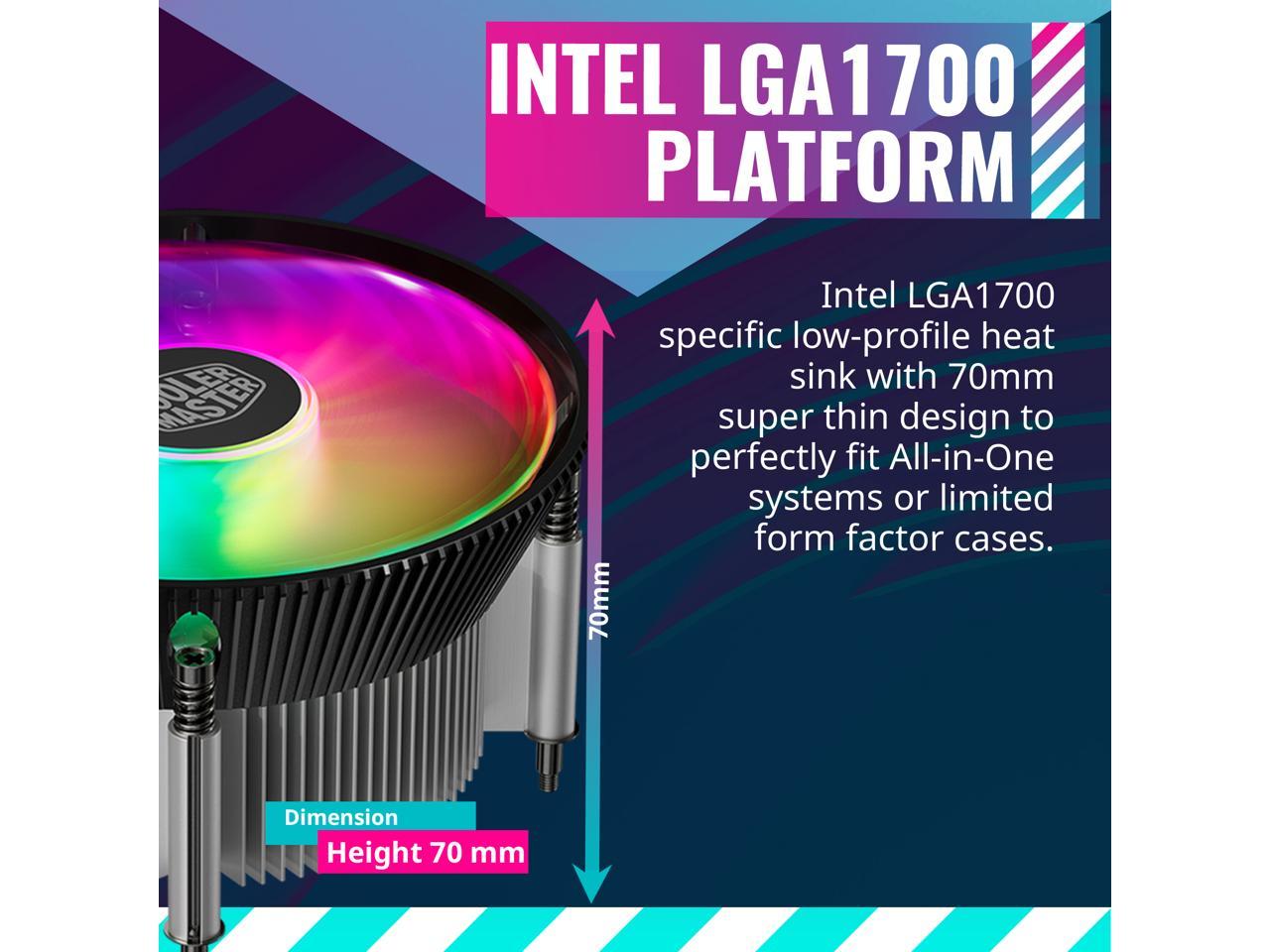 Cooler Master i70C LGA1700 ARGB Intel Low-Profile CPU Air Cooler, Anodized Black Aluminum Fins, Copper Insert Base, 95W TDP CPU Support, 120mm ARGB 3-Pin Fan for Intel LGA1700 5