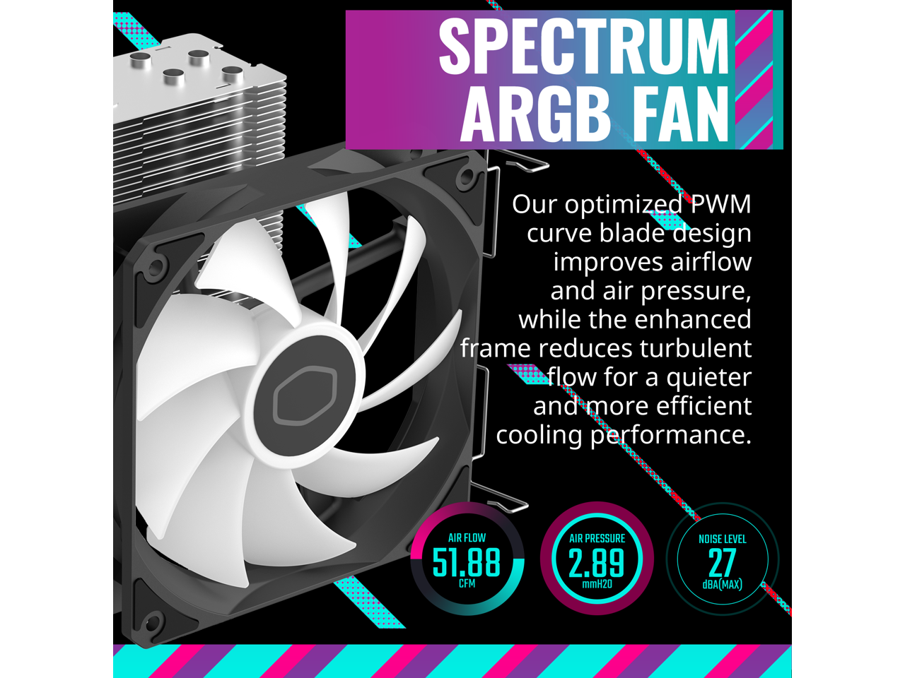 Cooler Master Hyper 212 Spectrum V3 CPU Air Cooler, ARGB Sync, 120mm PWM Fan, 4 Copper Direct Contact Heat Pipes, 152mm Tall, Brackets AMD Ryzen AM5/AM4, Intel LGA1700/1200 (RR-S4NA-17PA-R1) 5