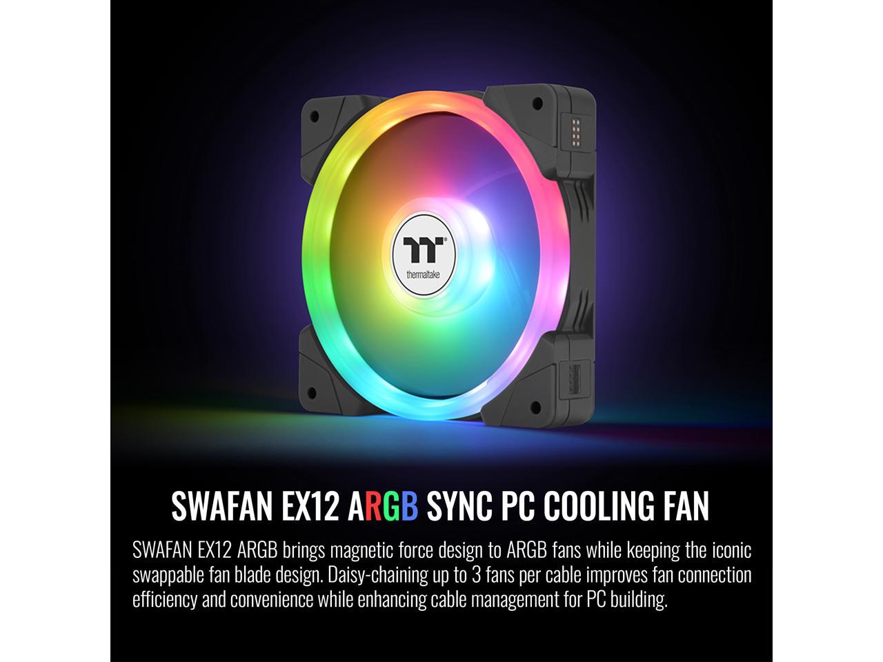 Thermaltake SWAFAN EX 12 ARGB PC Cooling Fan, 3-Fan pcak, 500 ~ 2000 RPM, Magnetic Connection, Reversable Blades, sync with MB RGB software, CL-F167-PL12SW-A 2