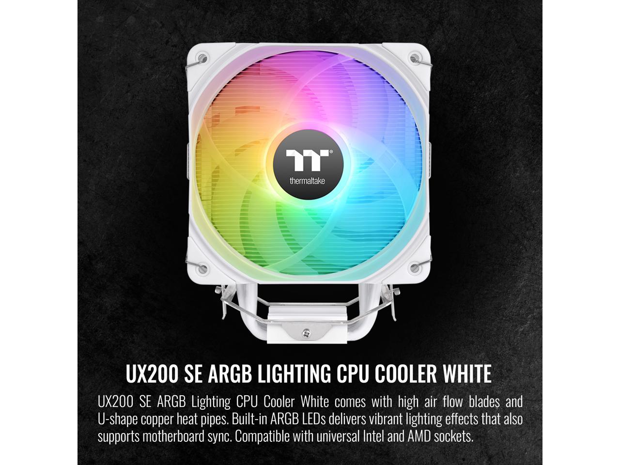 Thermaltake UX200 SE White 5V Motherboard ARGB Sync 16.8 Million Colors 15 Addressable LED Intel/AM5/AMD (LGA 1700) Universal Socket Hydraulic Bearing 170W CPU Cooler CL-P116-AL12SW-A 2