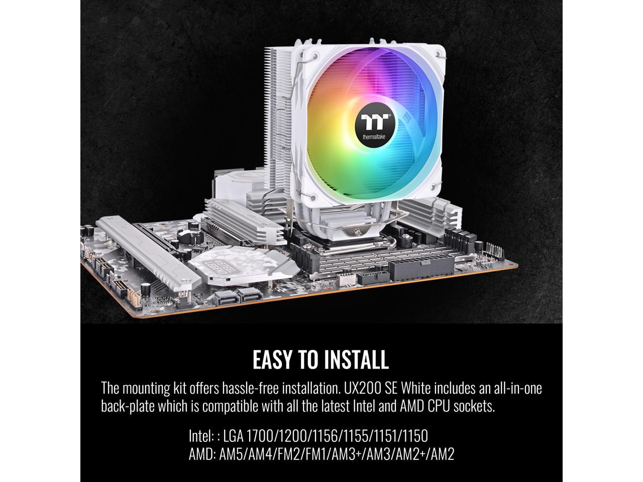 Thermaltake UX200 SE White 5V Motherboard ARGB Sync 16.8 Million Colors 15 Addressable LED Intel/AM5/AMD (LGA 1700) Universal Socket Hydraulic Bearing 170W CPU Cooler CL-P116-AL12SW-A 5