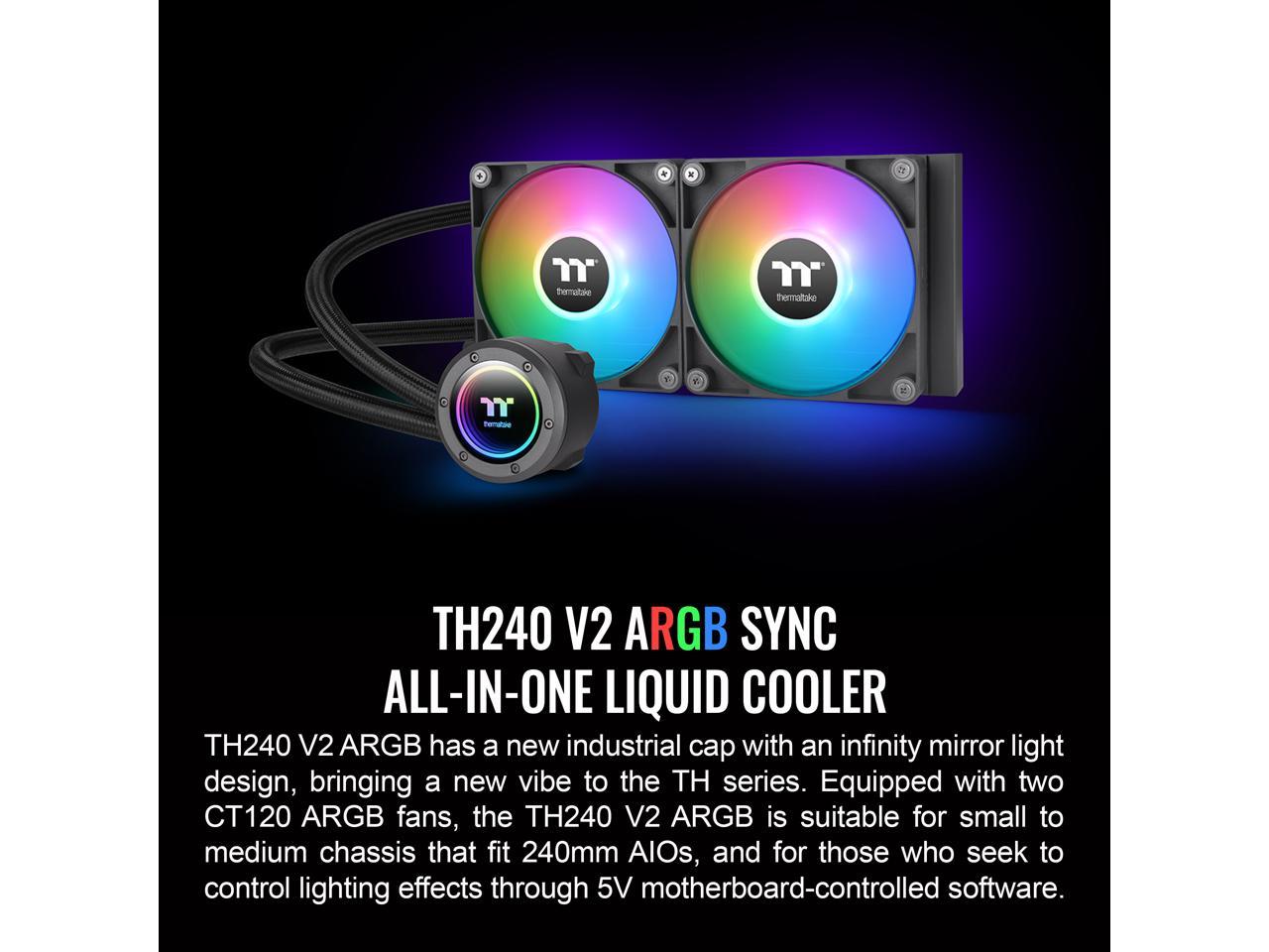 Thermaltake TH240 ARGB Sync V2 CPU Liquid Cooler/AlO Liquid Cooling/Fan 120mm*2/PWM 500~2000 RPM/Mirror Waterblock/MB ARGB Sync Control, CL-W361-PL12SW-A 2