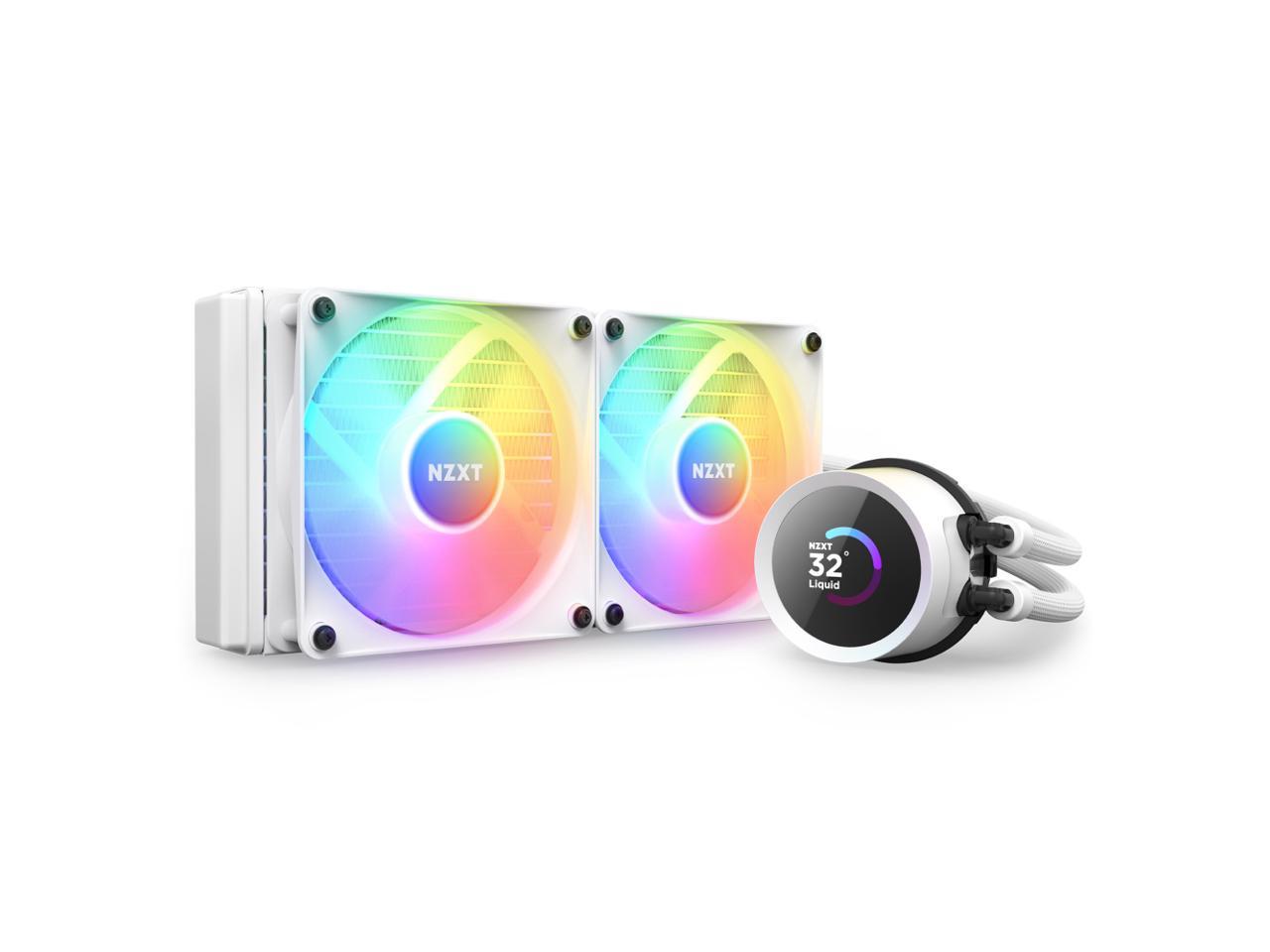 NZXT Kraken RGB 240mm - RL-KR240-W1- AIO RGB CPU Liquid Cooler - LCD Display - 2 x F120RGB Core Fans Radiator Fans White LGA 1700 / AM5 Compatible 1