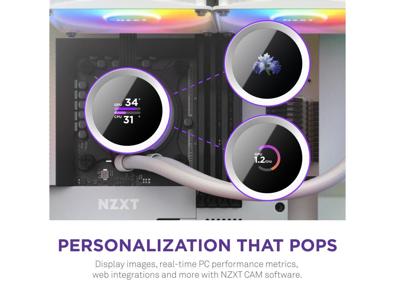 NZXT Kraken RGB 240mm - RL-KR240-W1- AIO RGB CPU Liquid Cooler - LCD Display - 2 x F120RGB Core Fans Radiator Fans White LGA 1700 / AM5 Compatible 2