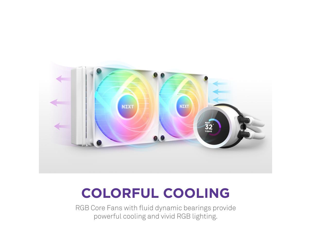 NZXT Kraken RGB 240mm - RL-KR240-W1- AIO RGB CPU Liquid Cooler - LCD Display - 2 x F120RGB Core Fans Radiator Fans White LGA 1700 / AM5 Compatible 5