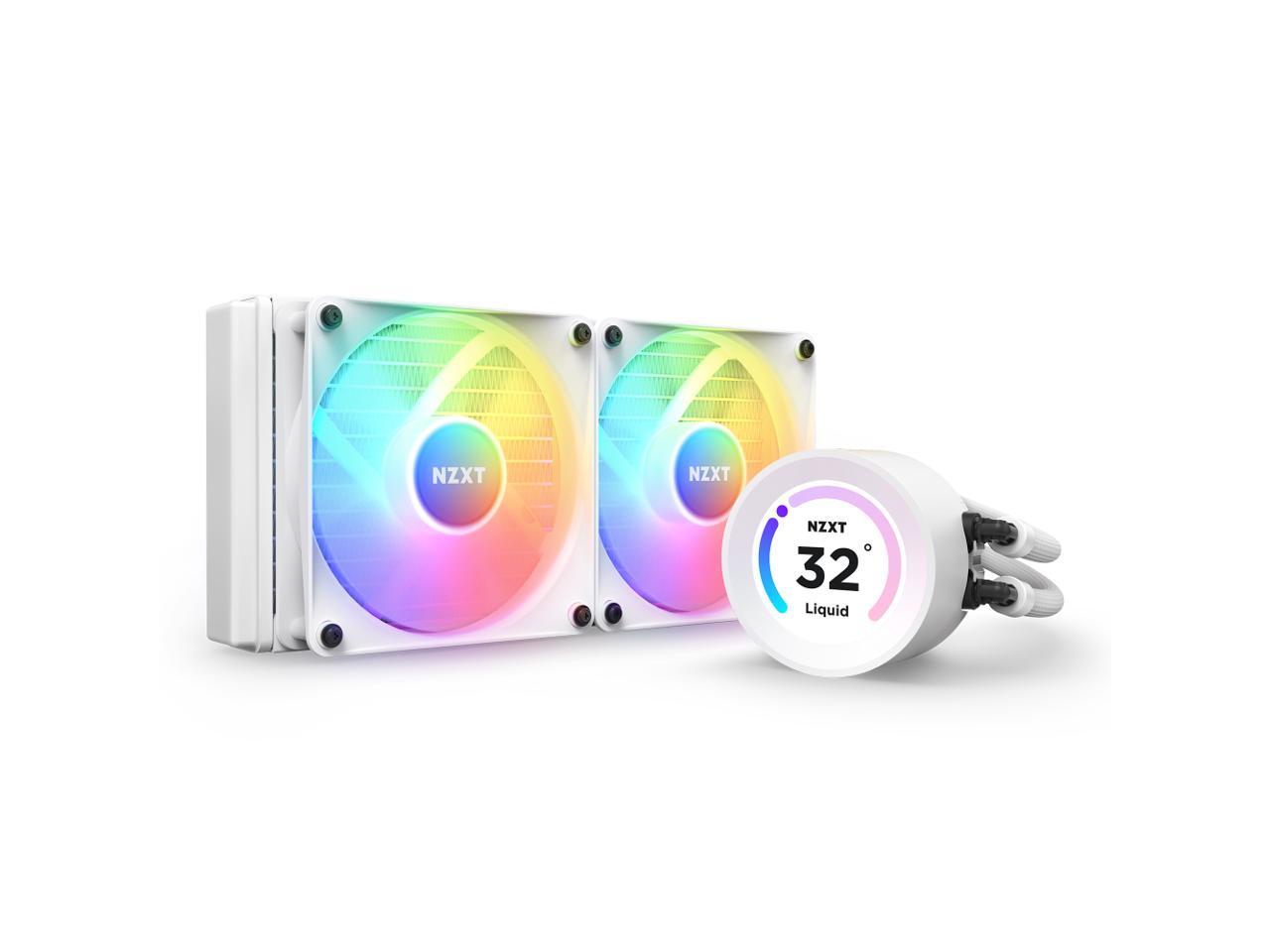 NZXT Kraken Elite RGB 240mm - RL-KR24E-W1 – RGB AIO CPU Liquid Cooler – Customizable LCD Display - 2 x F120RGB Core Fans Radiator Fans White LGA 1700 / AM5 Compatible 1