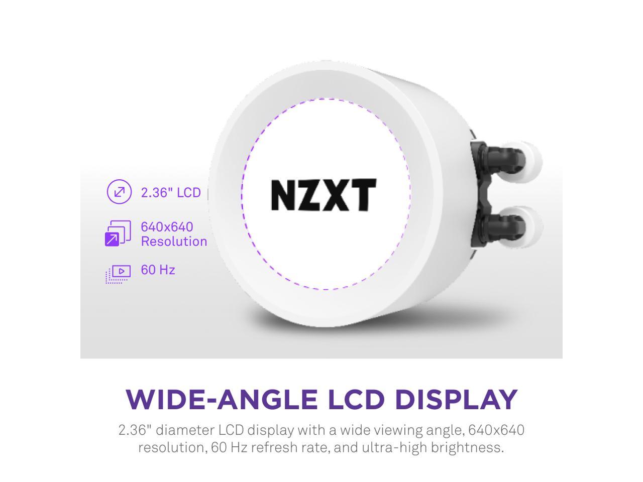 NZXT Kraken Elite RGB 240mm - RL-KR24E-W1 – RGB AIO CPU Liquid Cooler – Customizable LCD Display - 2 x F120RGB Core Fans Radiator Fans White LGA 1700 / AM5 Compatible 3