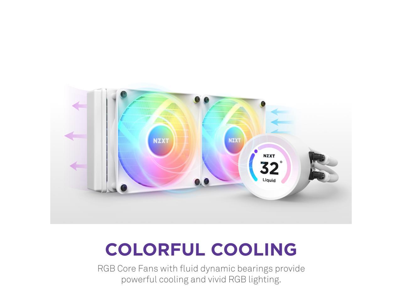 NZXT Kraken Elite RGB 240mm - RL-KR24E-W1 – RGB AIO CPU Liquid Cooler – Customizable LCD Display - 2 x F120RGB Core Fans Radiator Fans White LGA 1700 / AM5 Compatible 5