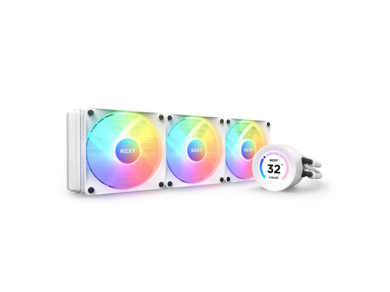 NZXT Kraken Elite RGB 360mm - RL-KR36E-W1 – RGB AIO CPU Liquid Cooler – Customizable LCD Display - 3 x F120RGB Core Fans Radiator Fans White LGA 1700 / AM5 Compatible 1