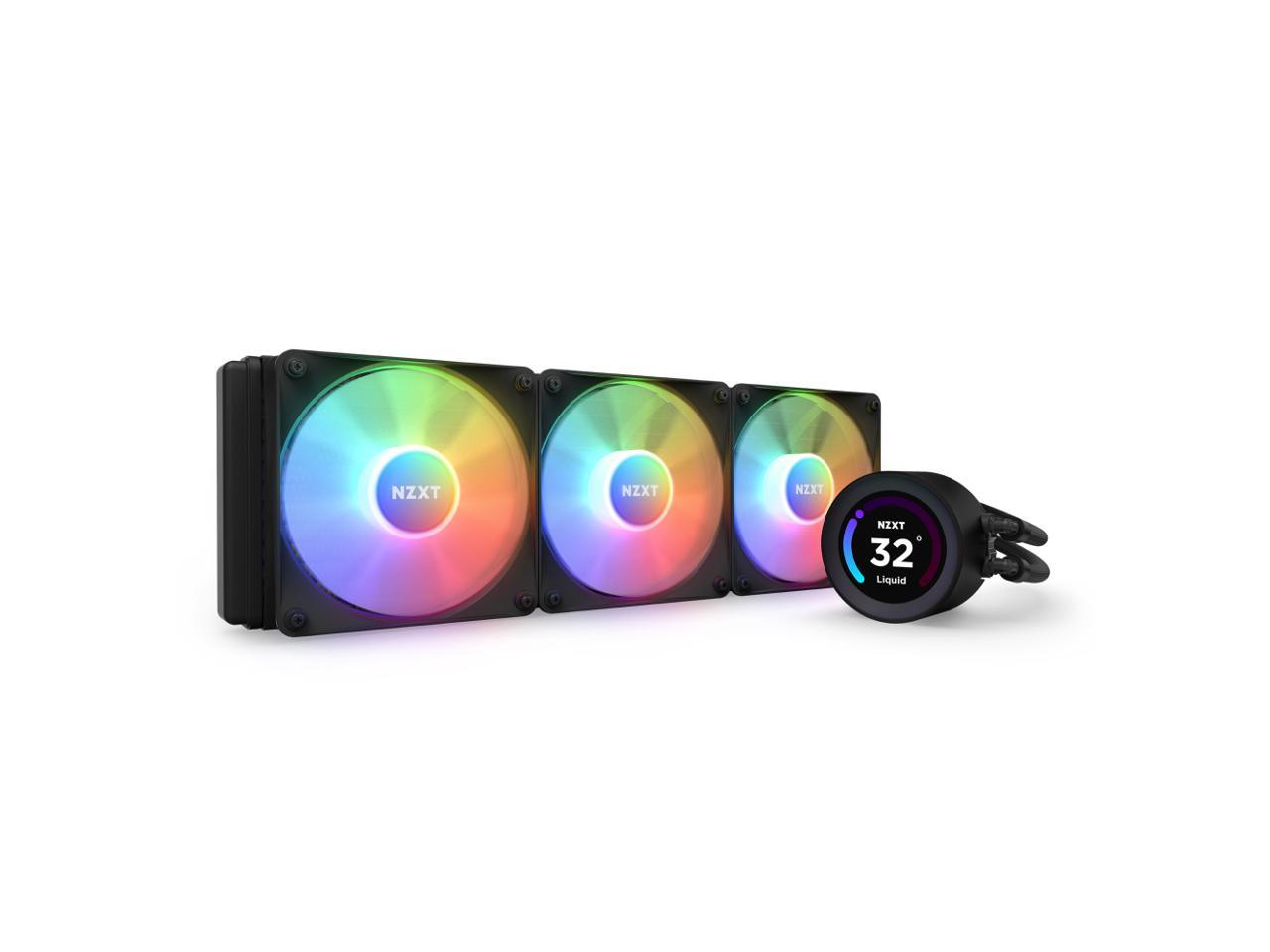 NZXT Kraken Elite RGB 360mm - RL-KR36E-B1 – RGB AIO CPU Liquid Cooler – Customizable LCD Display - 3 x F120RGB Core Fans Radiator Fans Black LGA 1700 / AM5 Compatible 1