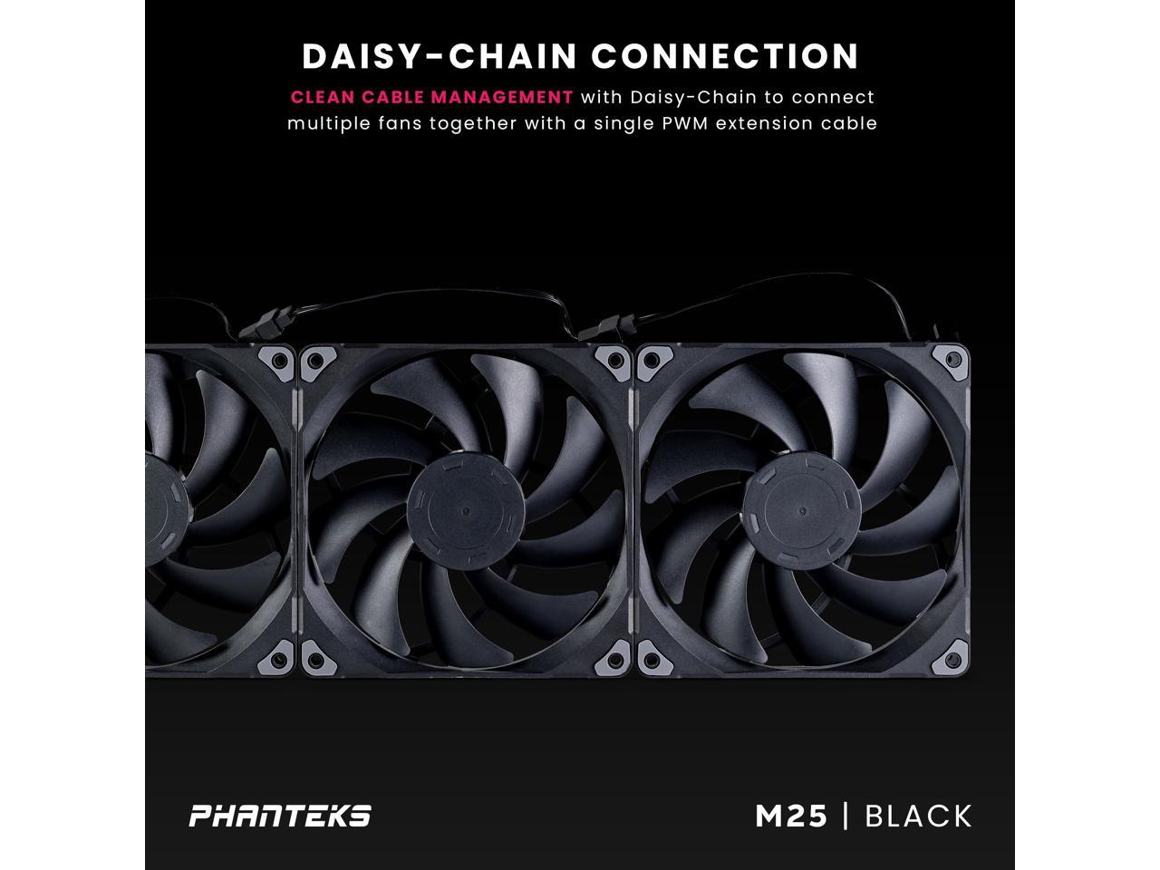 Phanteks M25-140 fan, High-Airflow radiator performance, PWM control up to 1800RPM, Daisy-Chain cable, Black ,3 Pack 3