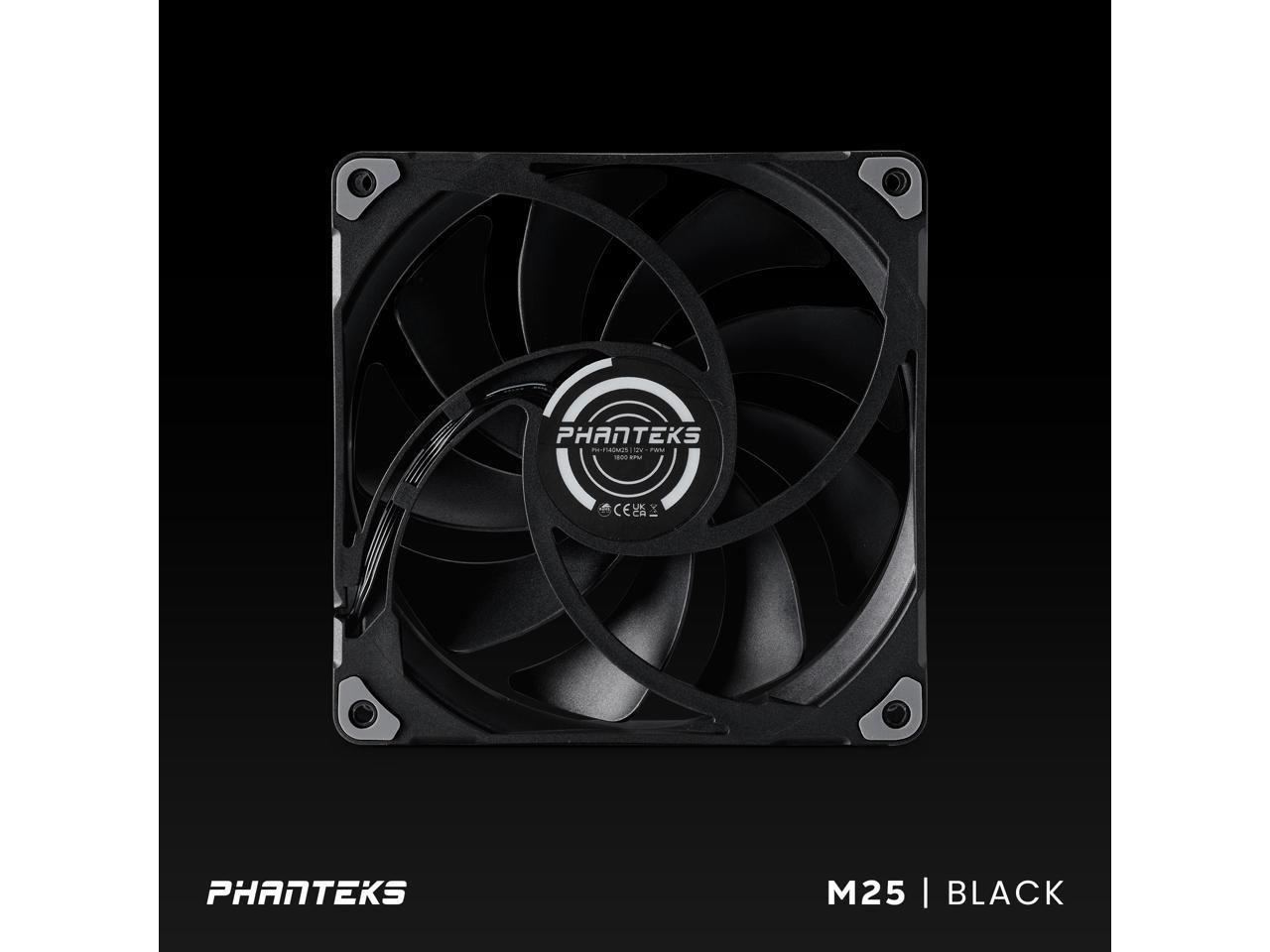 Phanteks M25-140 fan, High-Airflow radiator performance, PWM control up to 1800RPM, Daisy-Chain cable, Black ,3 Pack 4