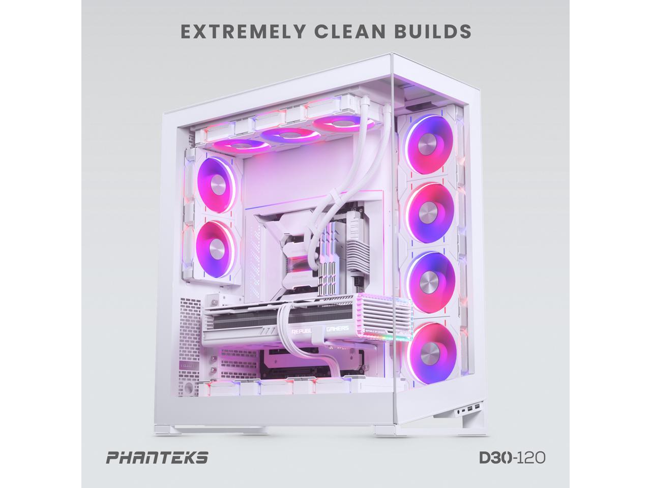 Phanteks D30-120 DRGB PWM FAN, Reverse Airflow Model, Premium D-RGB Performance Fan, ARGB/DRGB lighting, Daisy-chain Fan Linking system, White 2