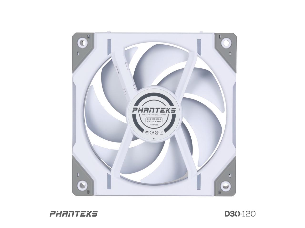 Phanteks D30-120 DRGB PWM FAN, Reverse Airflow Model, Premium D-RGB Performance Fan, ARGB/DRGB lighting, Daisy-chain Fan Linking system, White 1