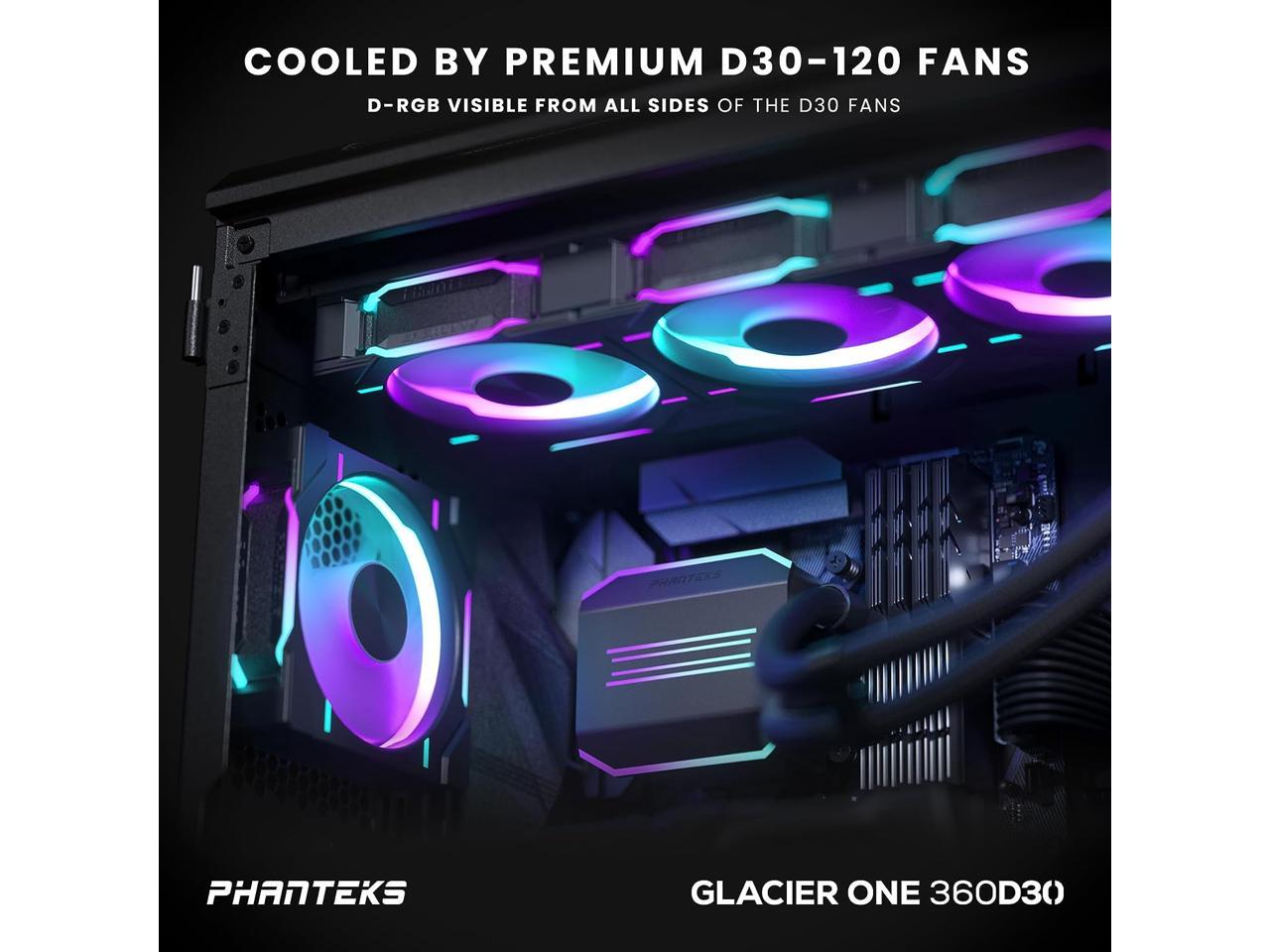 Phanteks Glacier One 360D30 Premium D-RGB AIO Liquid CPU Cooler, DRGB Pump Cap Design, 3x D30 120mm PWM D-RGB Fans, Black 2