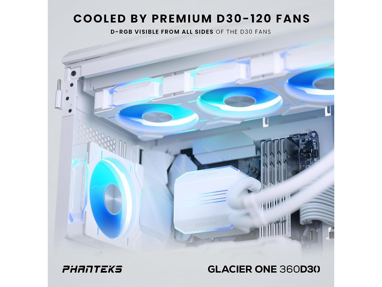 Phanteks Glacier One 360D30 Premium D-RGB AIO Liquid CPU Cooler, DRGB Pump Cap Design, 3x D30 120mm PWM D-RGB Fans, White 2