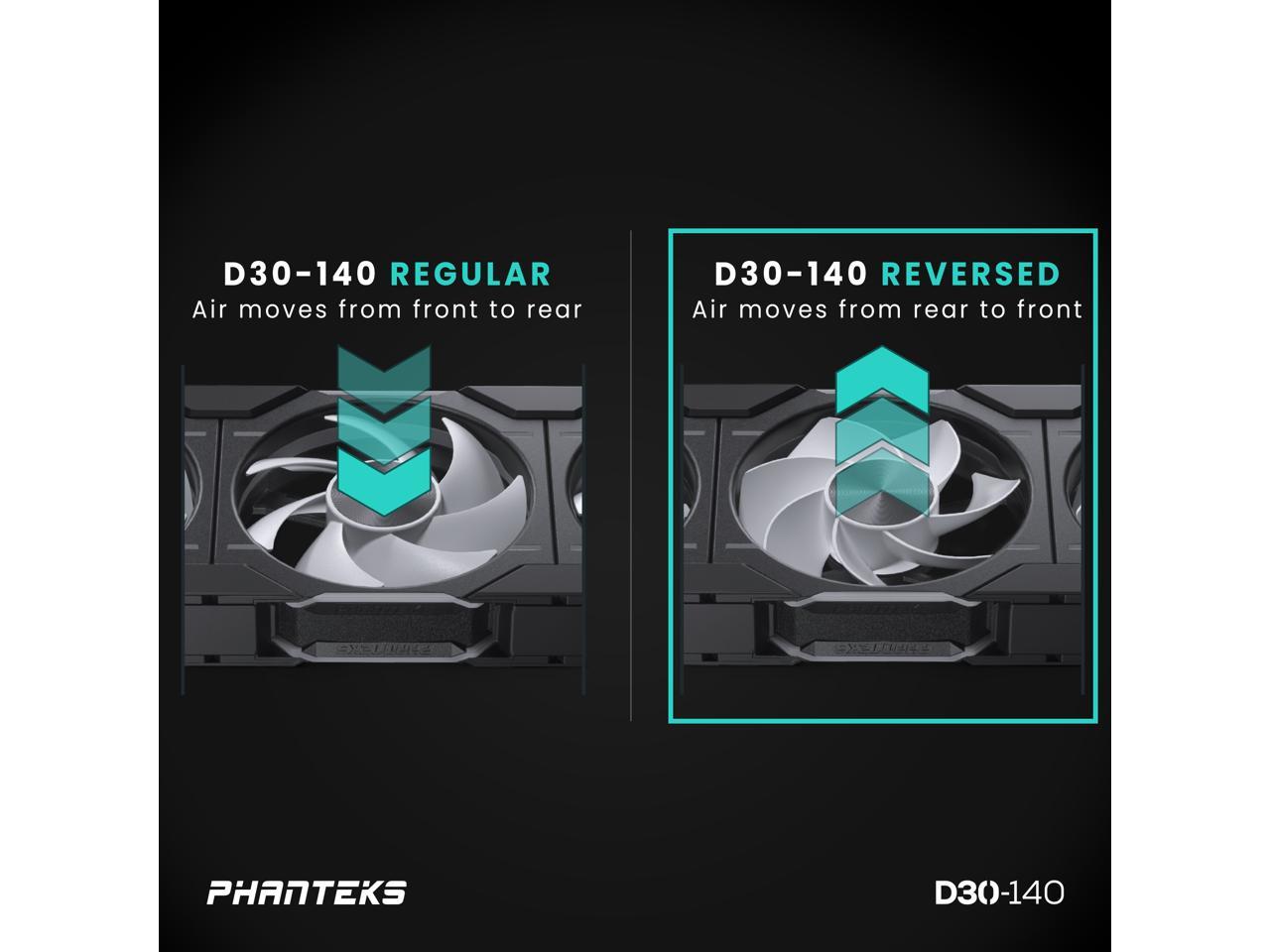 Phanteks D30-140 DRGB PWM Fan, Reverse Airflow Model, Premium D-RGB Performance Fan, ARGB/DRGB lighting, Daisy-chain Fan Linking system, Black 3