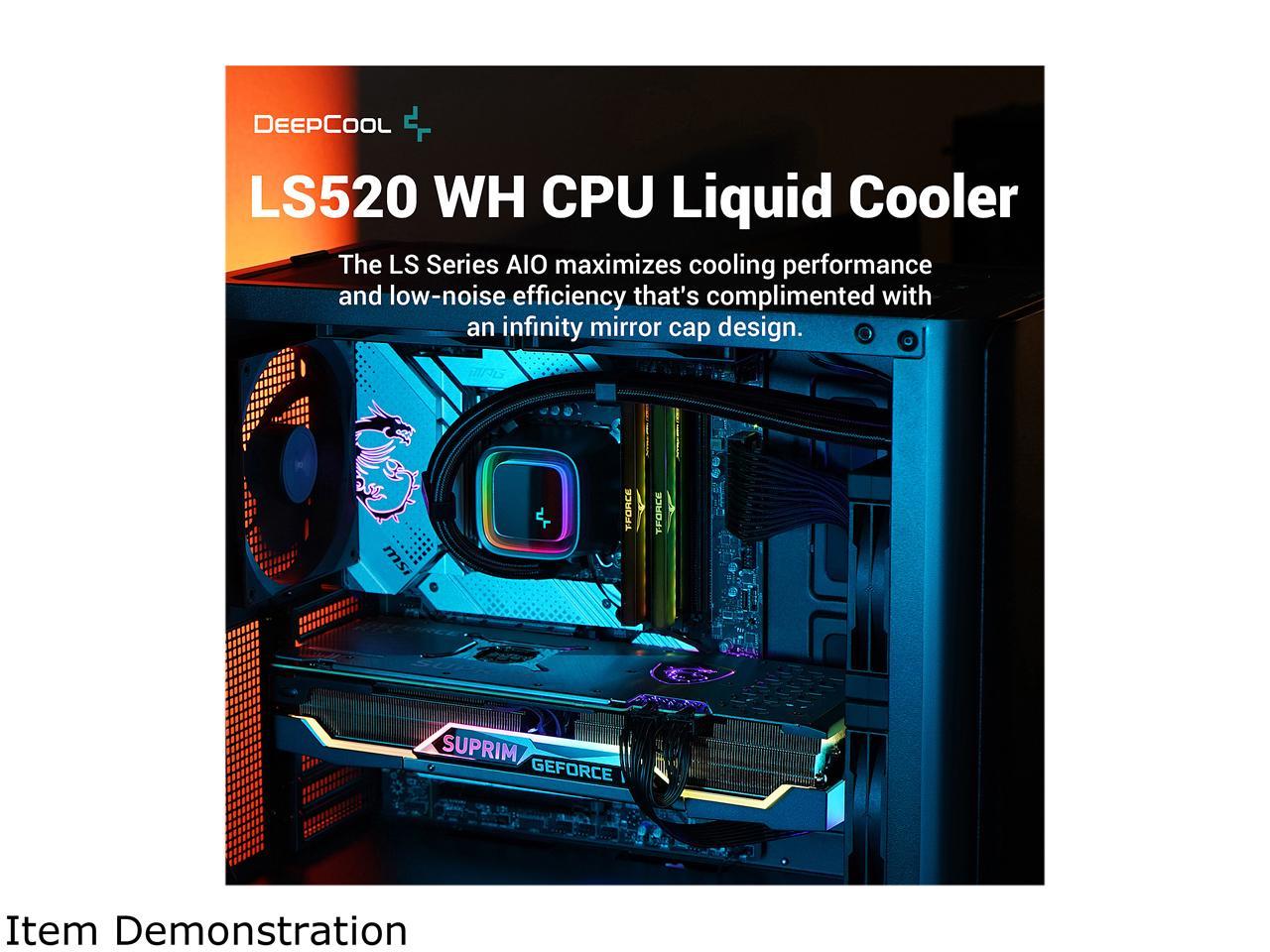 DeepCool LS520 High-Performance Liquid CPU Cooler, 240mm Radiator, 120mm A-RGB PWM Fan with Auto-RGB Function, Infinity Mirror Cap Design, Customizable Logo Plate, 5V A-RGB Software Control 2