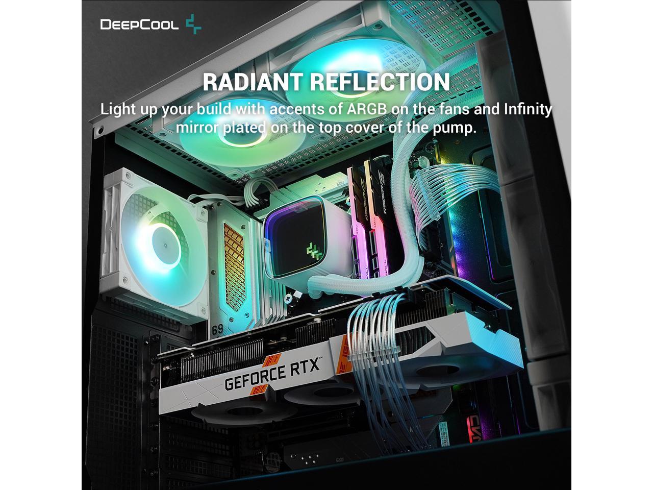 DeepCool LS720 SE Liquid Cooler 360mm 4th Gen Dual-Chamber Pump 3100RPM 300w TDP AIO Cooler Anti-Leak Tech with ARGB Fans CPU Water Cooler Narrow Frame Infinity Mirror Block for AMD AM4/AM5 LGA 1700/1200, White 3