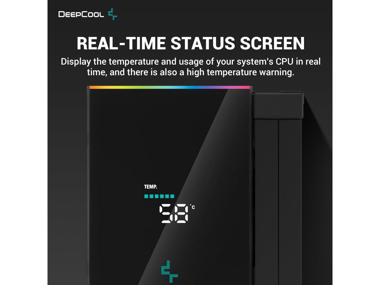 DeepCool AK500 DIGITAL Air Cooler, Single Wide Tower, Real-Time CPU Status Screen, 5 Offset Copper Heat Pipes, 240W Heat Dissipation, All Black Design 3