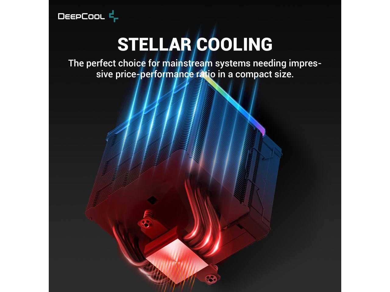 DeepCool AK500 DIGITAL Air Cooler, Single Wide Tower, Real-Time CPU Status Screen, 5 Offset Copper Heat Pipes, 240W Heat Dissipation, All Black Design 4