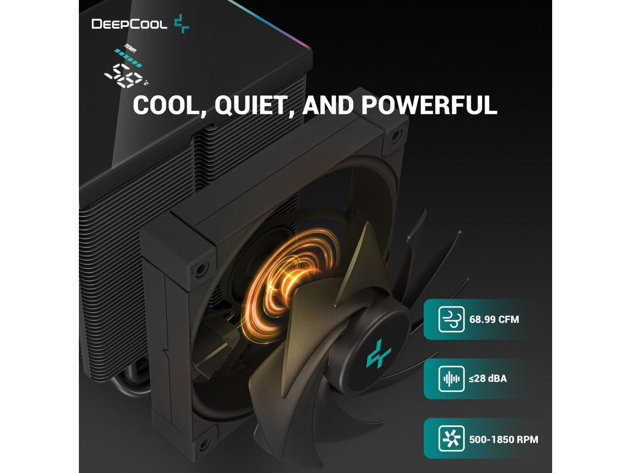 DeepCool AK500 DIGITAL Air Cooler, Single Wide Tower, Real-Time CPU Status Screen, 5 Offset Copper Heat Pipes, 240W Heat Dissipation, All Black Design 5