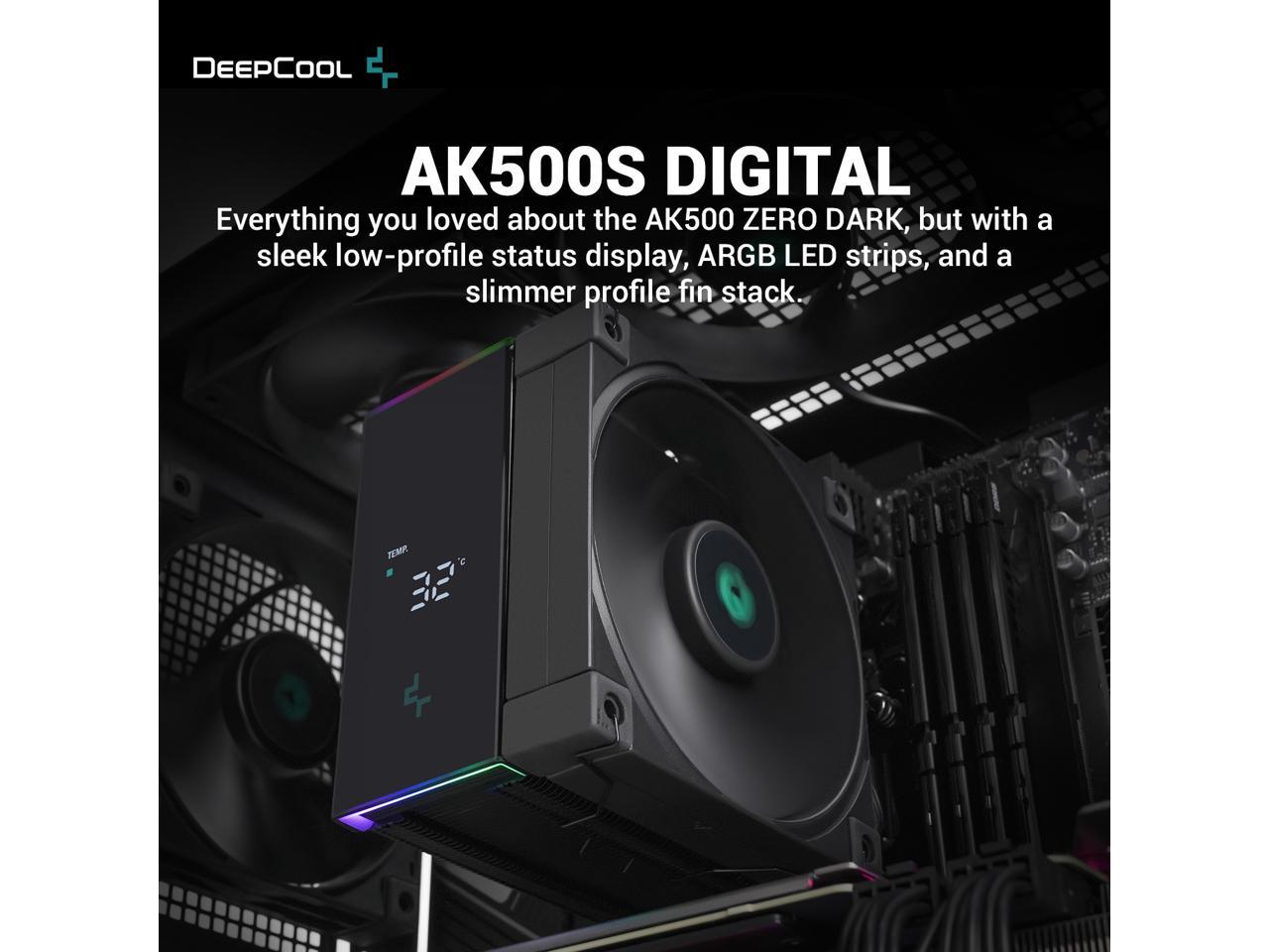 DeepCool AK500S DIGITAL Air Cooler, Single Tower, Real-Time CPU Status Screen, 5 Offset Copper Heat Pipes, All Black Design 2