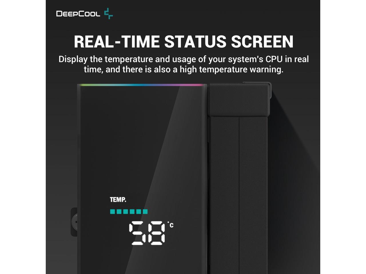 DeepCool AK500S DIGITAL Air Cooler, Single Tower, Real-Time CPU Status Screen, 5 Offset Copper Heat Pipes, All Black Design 3